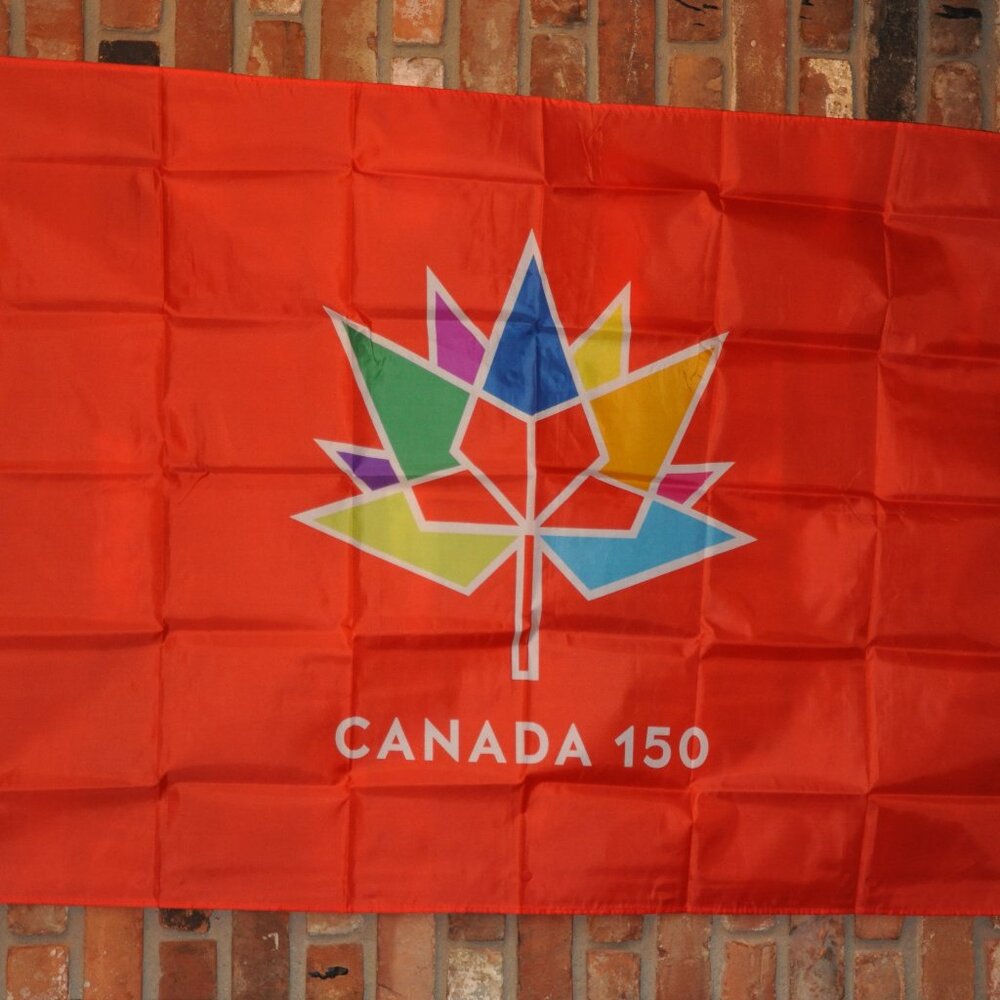 CANADA 150 Year Anniversary Rainbow Leaf RED FABRIC FLAG 3'x5' Metal Grommets